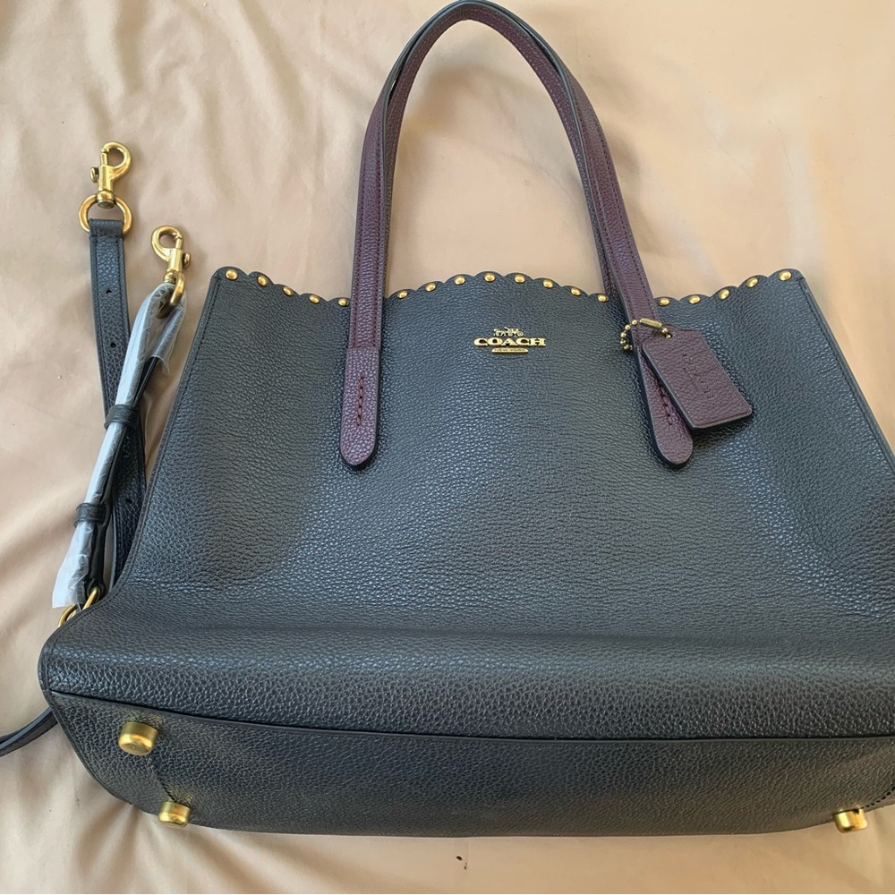 Coach Leatherware Plum and Black tote purse with brass hardware